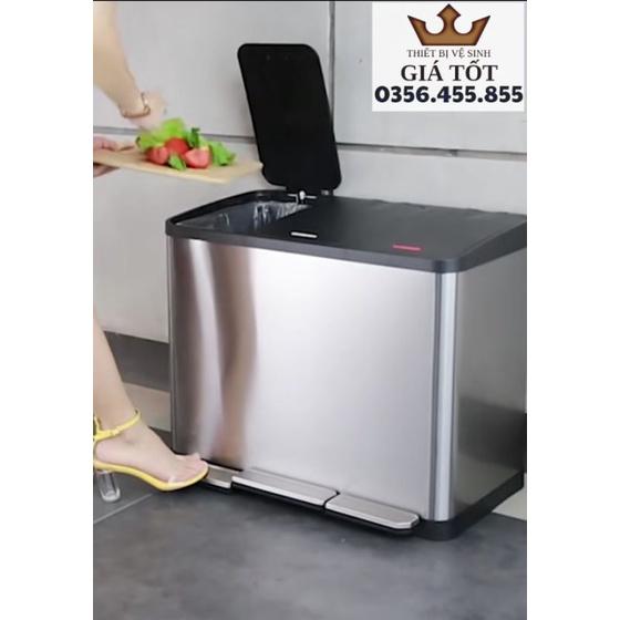 Thùng rác inox 3 ngăn đạp chân