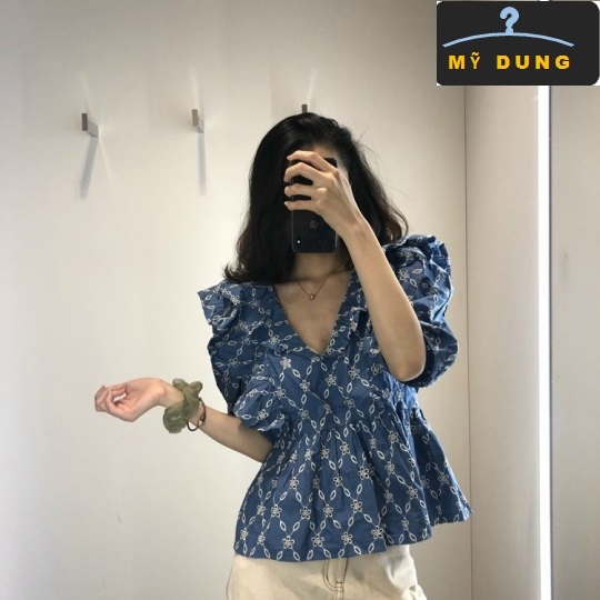 ÁO KIỂU THÊU REN LỖ- TAY PHỒNG LỠ- SIÊU CƯNG