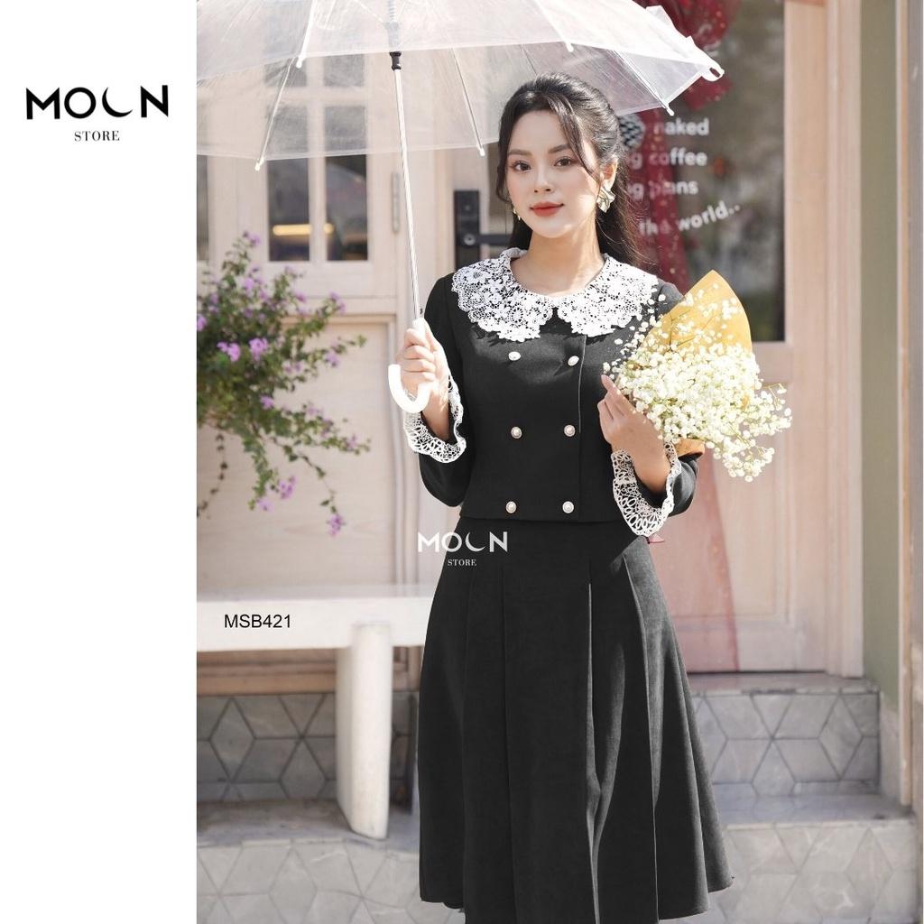 Set bộ thu đông nữ công sở áo khoác chân váy chữ A chất nhung chéo mềm mịn tôn dáng tôn da MSB421 MOON STORE