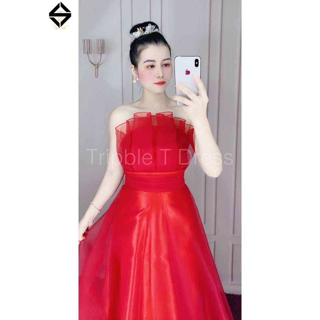 Đầm maxi xòe cúp mặc cưới nhẹ nhàng xếp ly ngực TRIPBLE T DRESS - size S/M