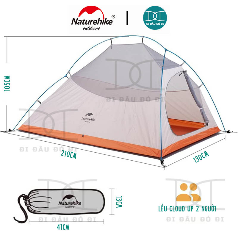 Lều cắm trại 2 người siêu nhẹ Naturehike Cloud up 2 chính hãng NH17T001-T