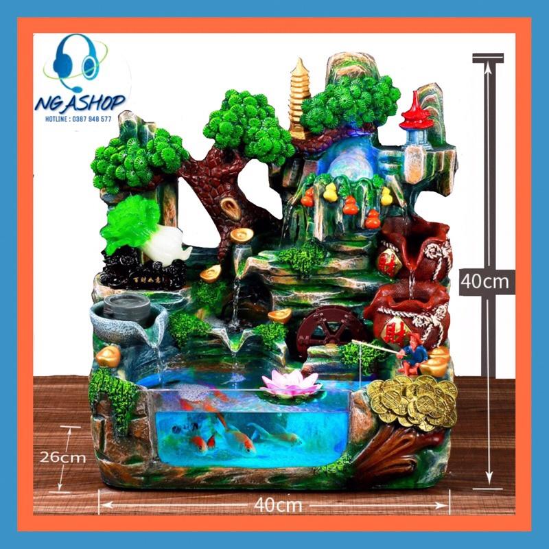 Thác nước phong thuỷ để bàn và đài phun nước,tiểu cảnh hòn non bộ bể cá mini sáng tạo bánh xe phong thuỷ cỡ lớn 40 cm