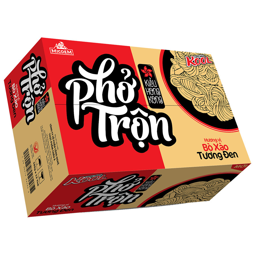 Thùng 12 Hộp Phở Trộn Bò Sốt Tương Đen Cung Đình Kool (80g / Hộp)