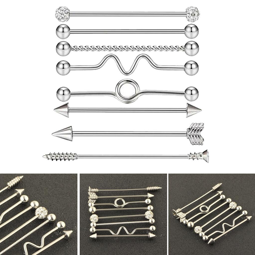 8pcs Industrial Piercing Ball Barbell Ear Bar Earring 14G Women