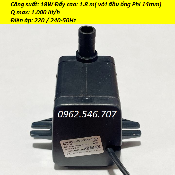 Bơm nước quạt điều hòa, bơm quạt hơi nước, bơm hòn non bộ 18W ngâm chìm máy trong nước