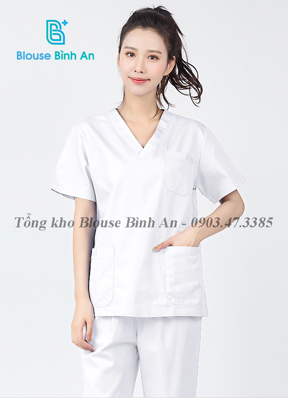 Bộ Blouse/Scrubs Trắng dành cho Y Tế - Spa Vải cotton lạnh hàn quốc cao cấp - Blouse Bình An