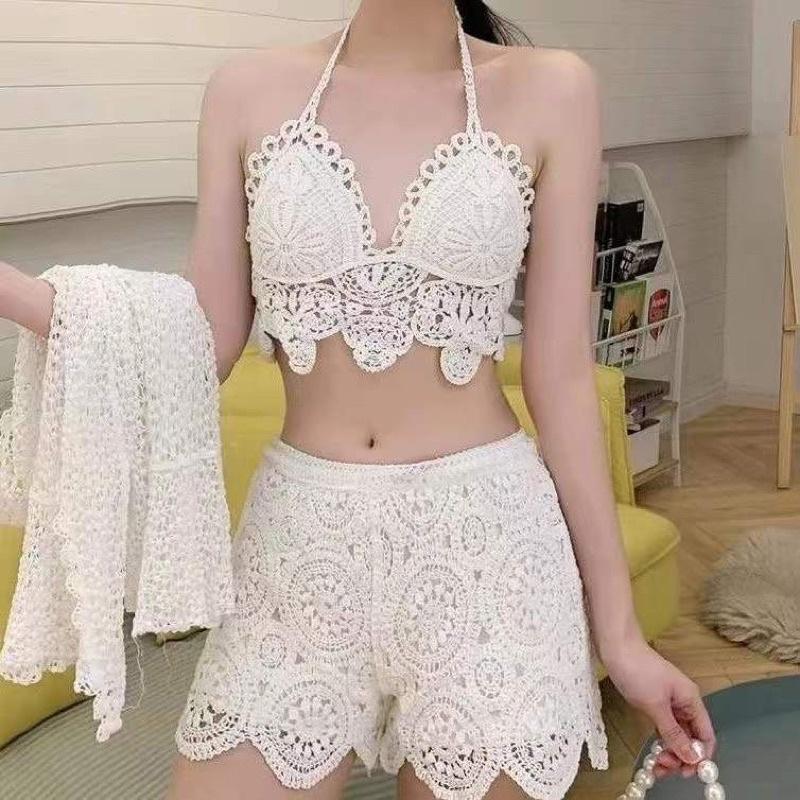 58-Set bikini đi biển len móc 3 món đồ bơi mùa hè 2023