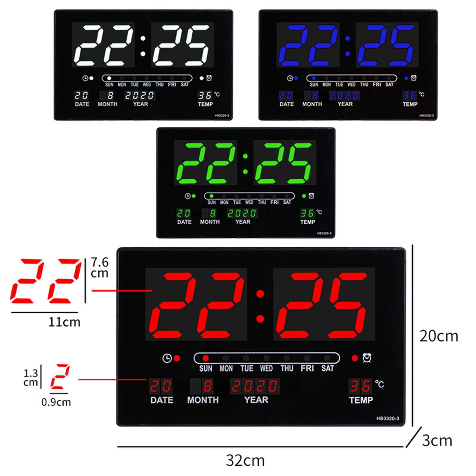 LED Display Digital Wall Clock W/ Indoor Temperature Table Office Training