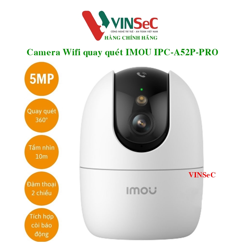 Camera Wifi IMOU IPC-A52P-Pro ( 5.Megapixel ), Đàm thoại 2 chiều, Xoay 360 độ, Wifi 6, Đèn & Còi - Tích hợp nút gọi 1 chạm - Hàng Chính Hãng