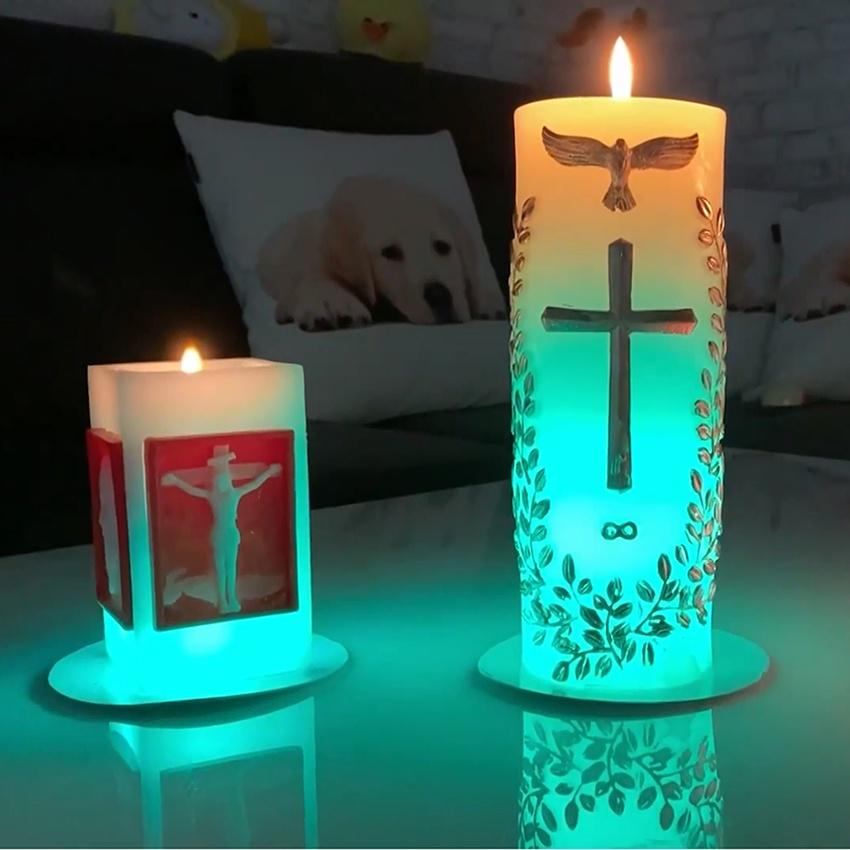 Cặp 2 trụ nến chúa giesu đổi màu (40 giờ) - nến thờ công giáo có đèn led - đèn cầy jesus trang trí cao cấp candle shop