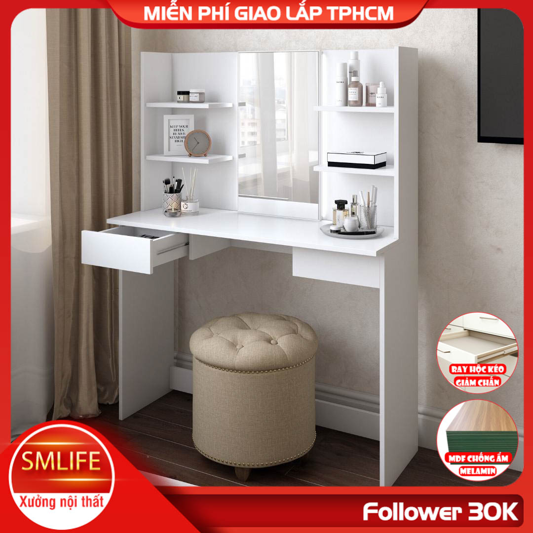 Bàn trang điểm gỗ hiện đại SMLIFE Megan | Gỗ MDF dày 17mm chống ẩm | D120xR45xC140cm