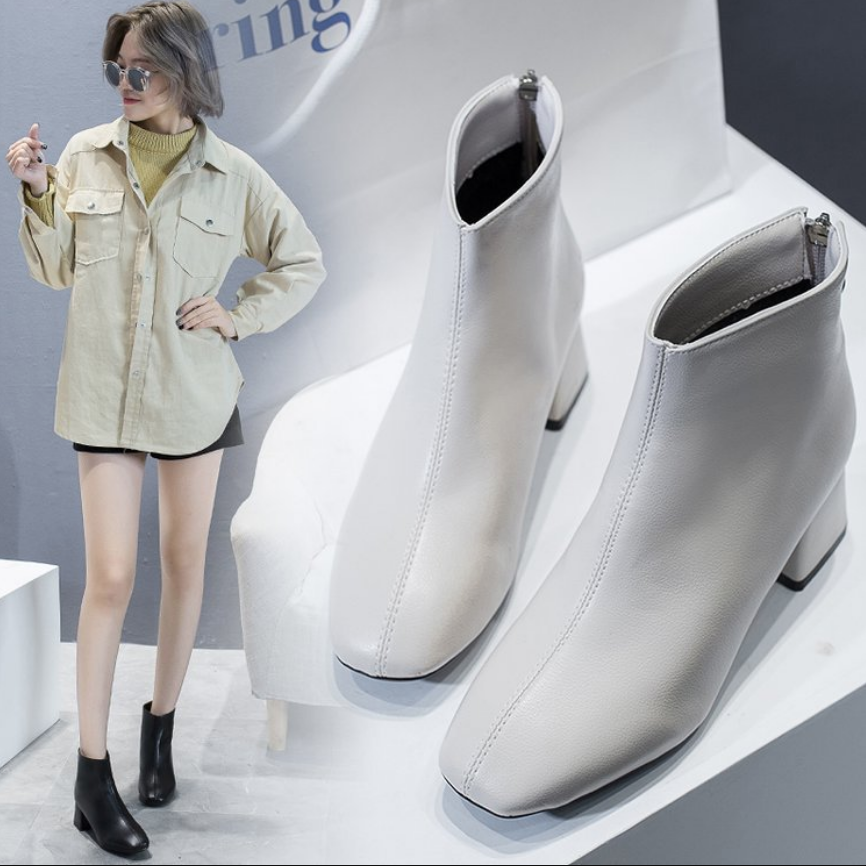 Boot cổ ngắn gót vuông đế thấp ĐƠN GIẢN 2 màu ĐEN - TRẮNG GBN116