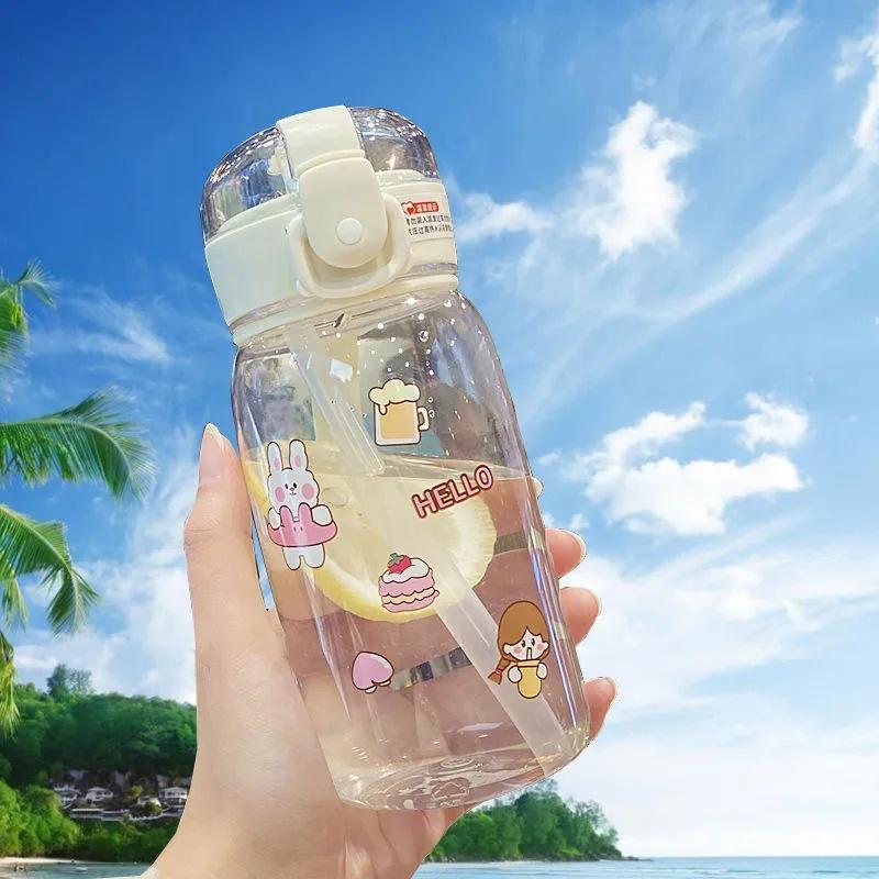 Giao hàng nhanh nắp bật lên cốc nước cống trà hoạt hình dễ thương đơn giản văn phòng dung tích lớn cốc nhựa không gian giá trị cao cốc sinh viên đi kèm cốc