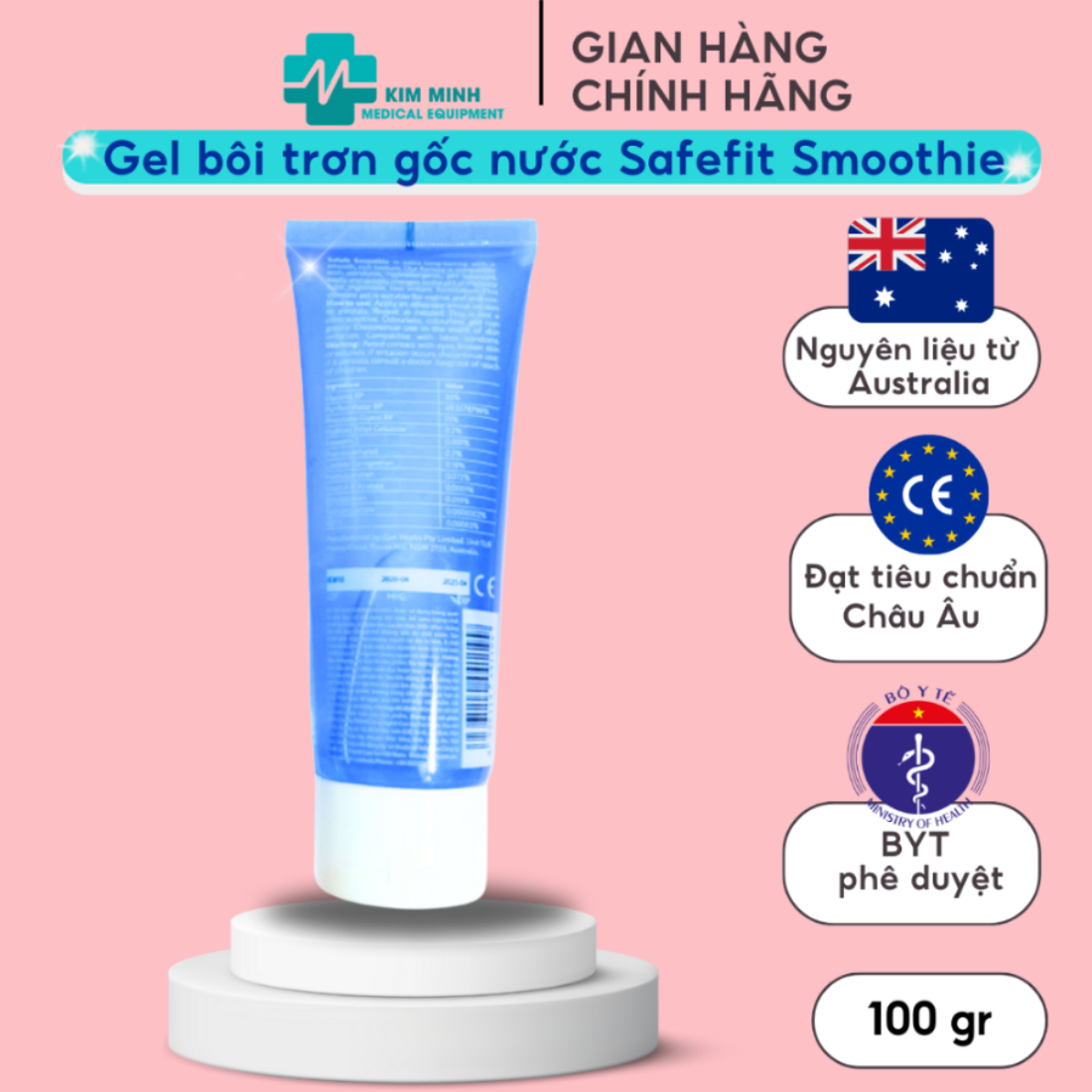 Gel bôi trơn gốc nước Safefit trơn mượt lâu khô tuýp 100gr nguyên liệu nhập khẩu từ Australia