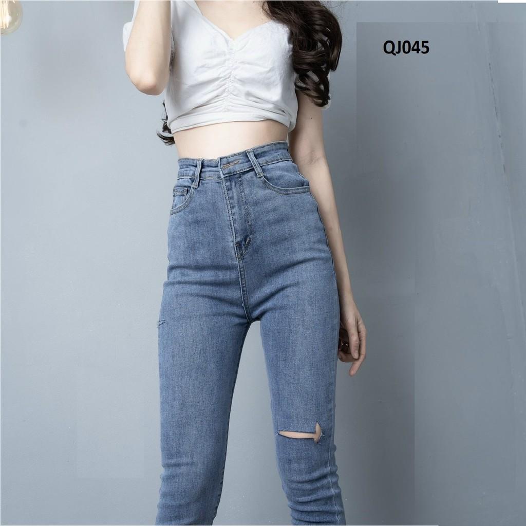 Quần Jean Skinny Rách Gối Lưng Cao QJ045