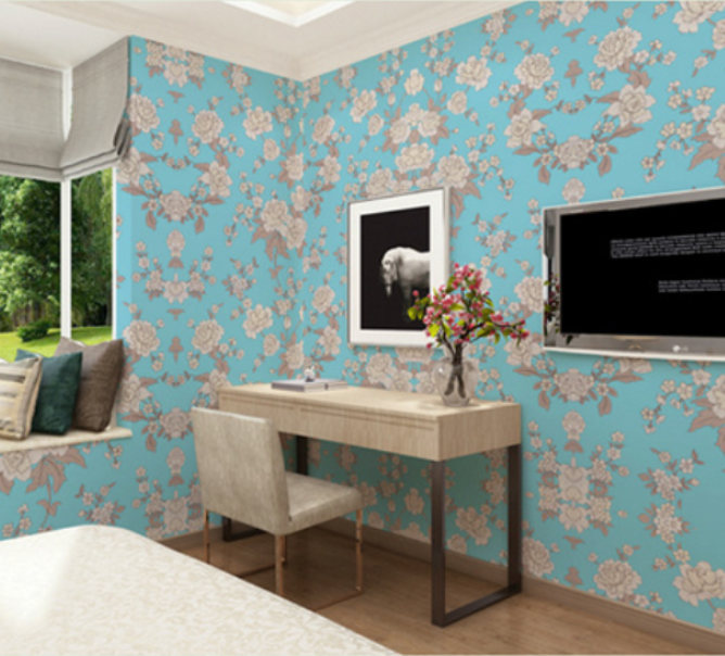 Combo Cuộn 10 Mét Decal giấy dán tường hoa cúc xanh khổ 45cm có keo sẵn