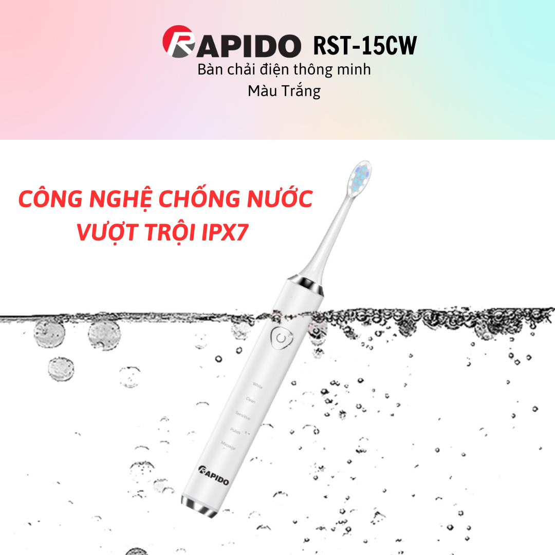 Máy Tăm nước cầm tay Rapido RWG150/RWW-300 - Bàn chải điện thông minh RST-15CW Trắng/RST-15CWB Đen - Hàng Chính Hãng - bảo hành 6 tháng