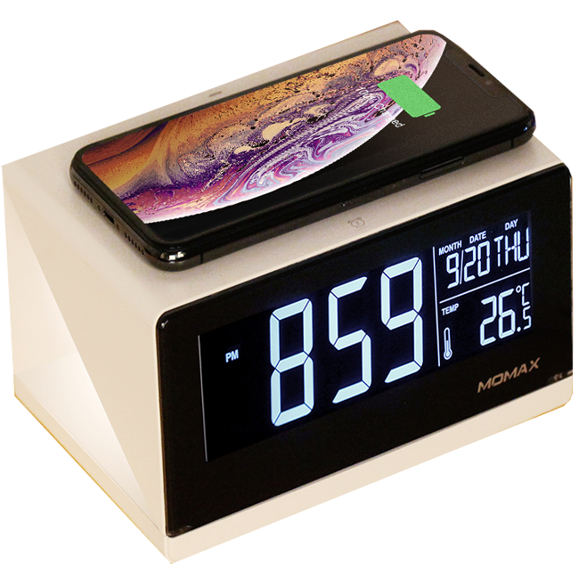 Đồng hồ báo thức kỹ thuật số kiêm sạc không dây Momax QC1 - Hàng chính hãng