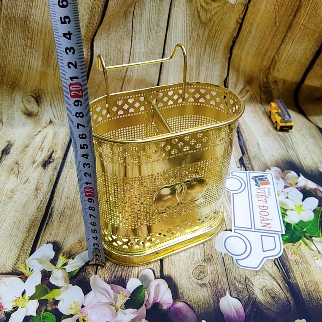 Ống đũa INOX mạ vàng kiểu dáng SIÊU ĐẸP SANG TRỌNG, chắc chắn, 2 ngăn tiện cho đũa muỗng thìa, đáy sâu có quay móc treo