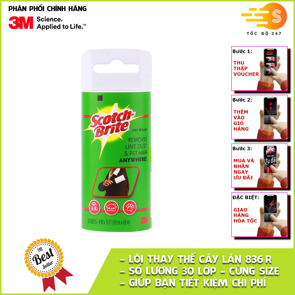 Gói 1+1 Cây lăn bụi lớn Scotch Brite 3M XA010909407