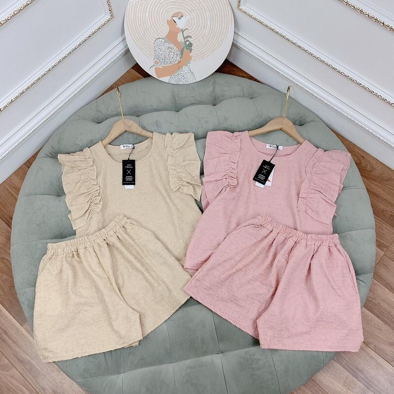 Set bộ mặc nhà quần đùi, đồ bộ mặc nhà cánh tiên mát mịn