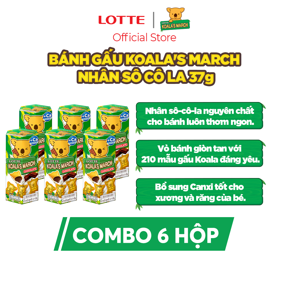 Combo 6 hộp Bánh gấu Koala's March nhân sô cô la 37 g