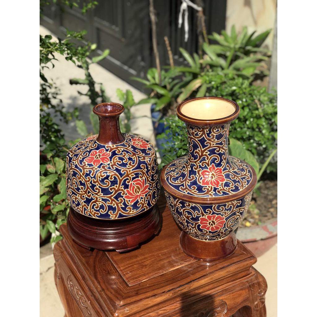 Bình hoa dây lá xanh dương HN gốm sứ Nam bộ