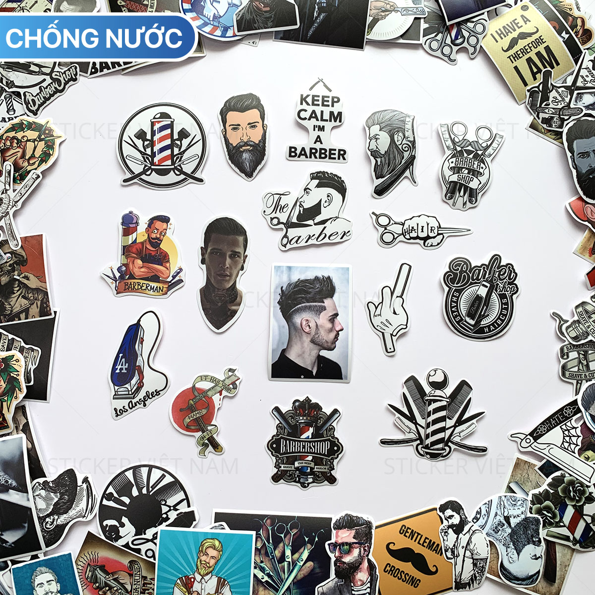 Bộ 20 Sticker Barber Shop (2020) Hình Dán Chống Nước Decal Chất Lượng Cao Trang Trí Cửa Hàng Cắt Tóc Nam, Va Li Du Lịch, Xe Đạp, Xe Máy, Laptop, Nón Bảo Hiểm, Máy Tính Học Sinh, Tủ Quần Áo, Nắp Lưng Điện Thoại