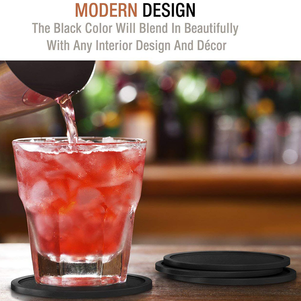 Miếng Lót Ly Silicone Tròn - Đen