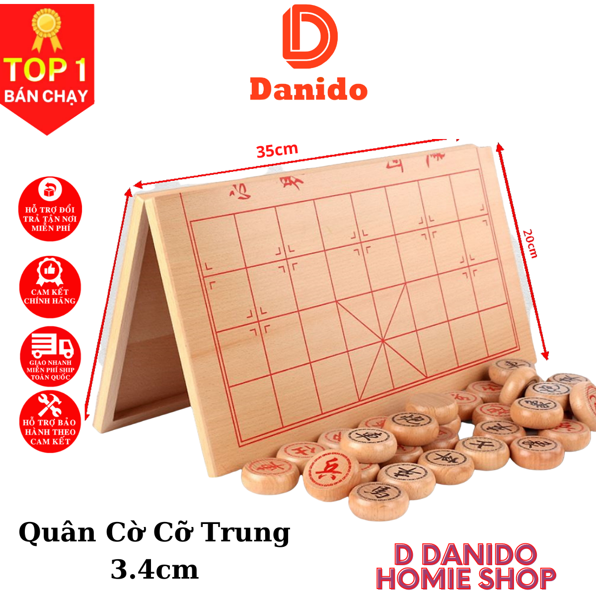 [GỖ TỰ NHIÊN CAO CẤP] Bộ cờ tướng gỗ sồi cao cấp kích thước 40 x 35cm, Bộ cờ tướng cao cấp khắc nét tinh xảo có bàn là hộp đựng gấp gọn - Hàng chính hãng D Danido