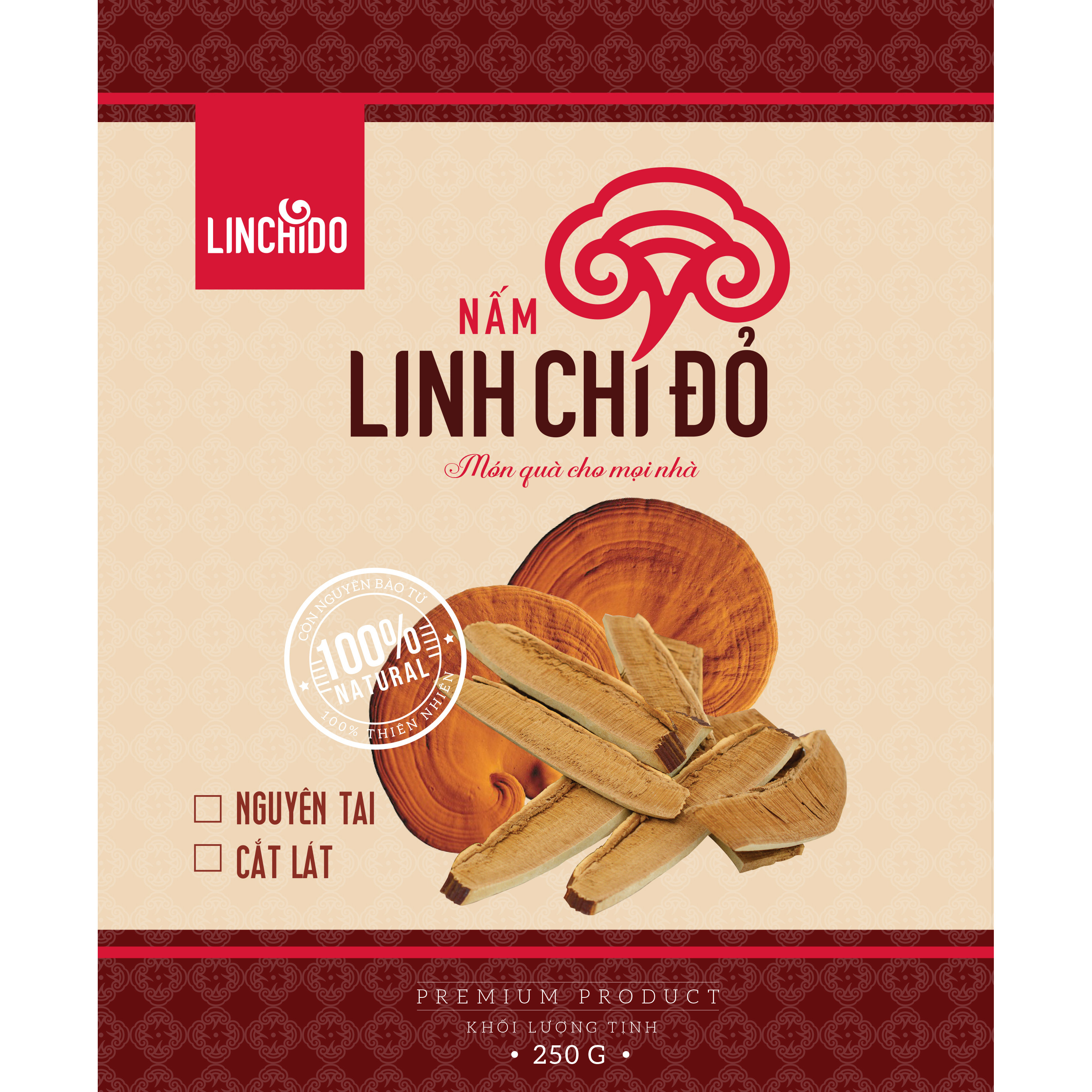 Nấm Linh Chi  Nguyên Tai LINCHIDO ( 250 Gram )