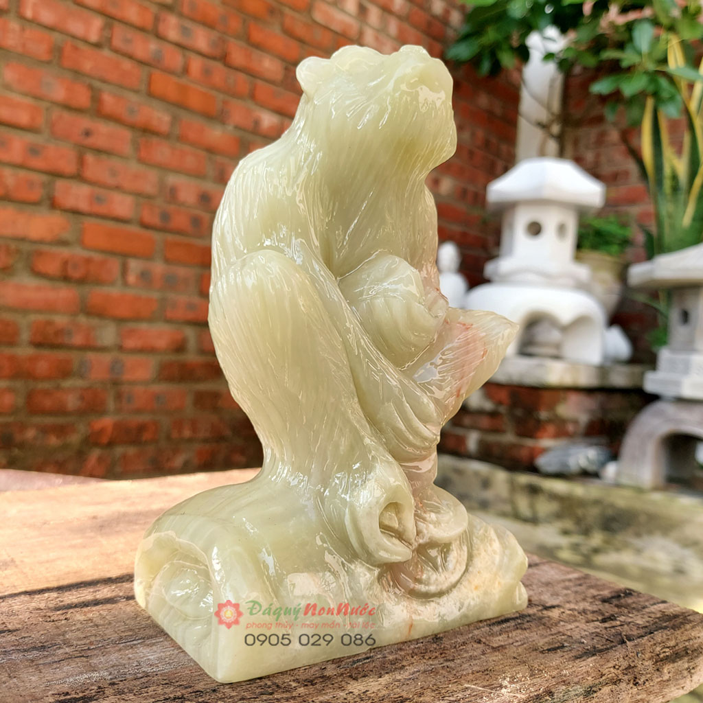 Tượng khỉ 12 con giáp phong thủy đá ngọc Pakistan 15cm - đá Non Nước