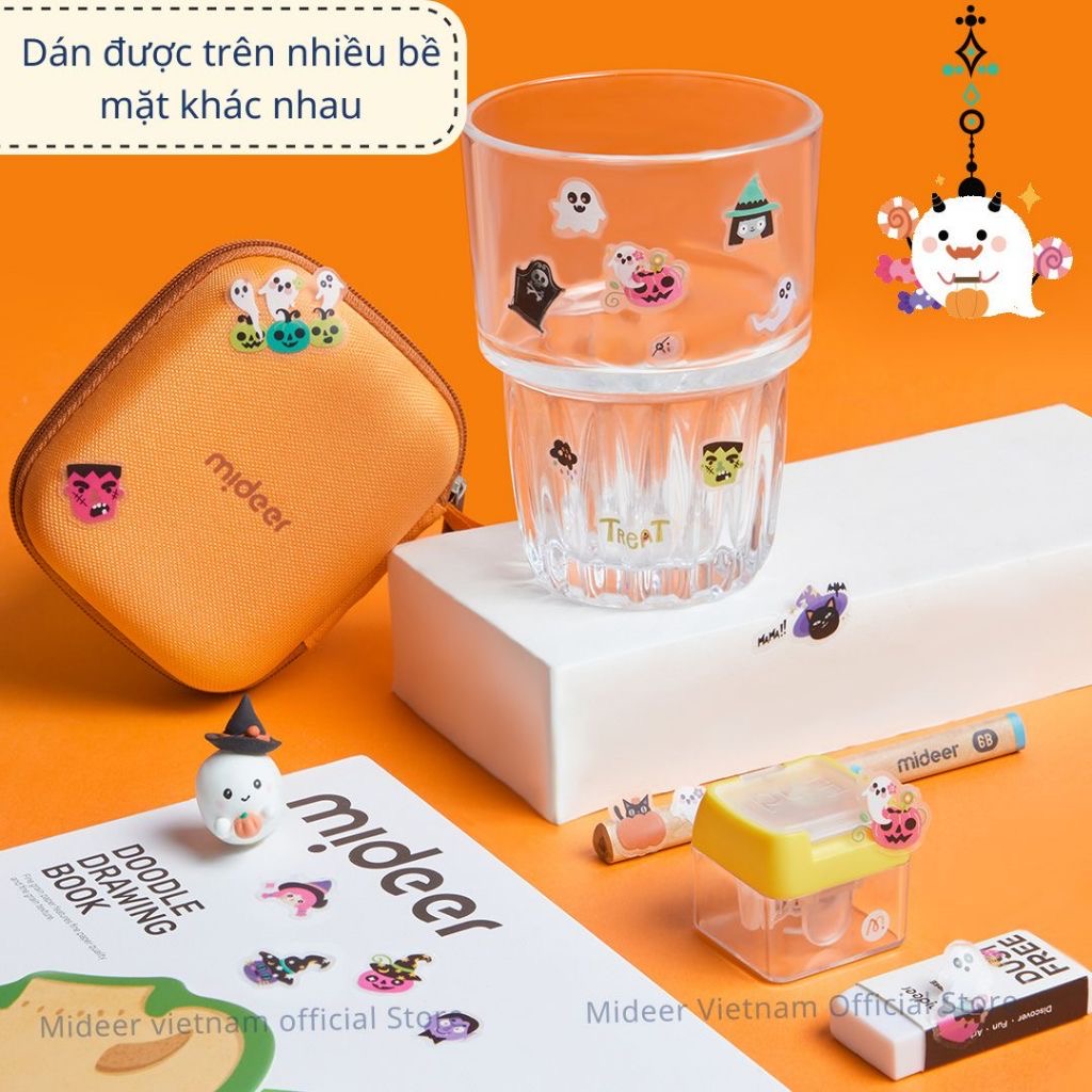 Đồ chơi Halloween - Hình xăm, hình nail dán móng tay phát quang cho bé Mideer - Halloween Dress Up Sticker Pack