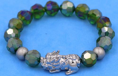 Chuỗi tay Pha Lê Xanh Đa Sắc cắt giác 10 ly Mix Tỳ Hưu inox 2 Bi VFLGXTHTRHB10 - Chuỗi tay thời trang phong thủy