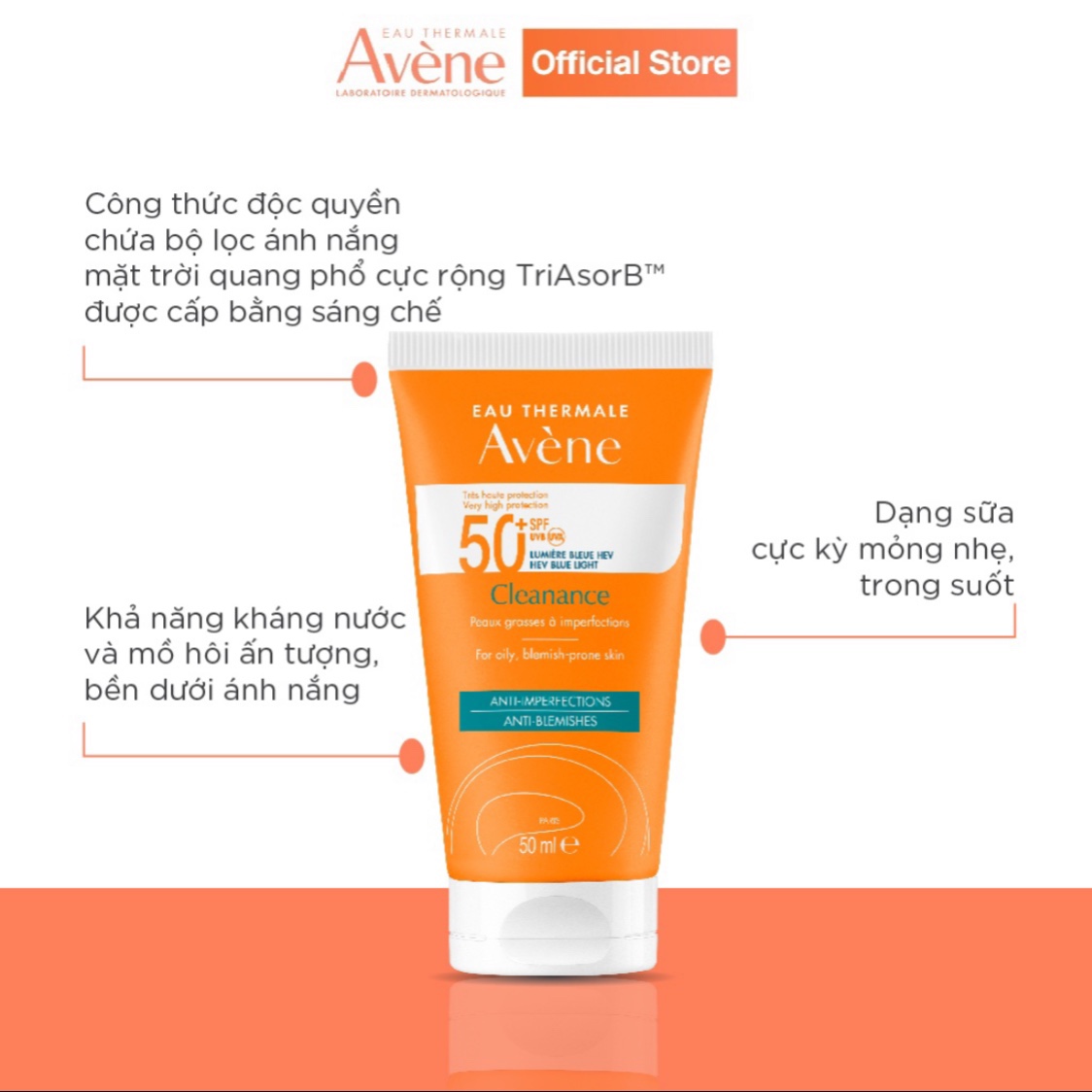 Kem chống nắng cho da nhờn mụn Avene Cleanance Protection Blue Light Spf50+ 50ml TẶNG mặt nạ Sexylook (Nhập khẩu)