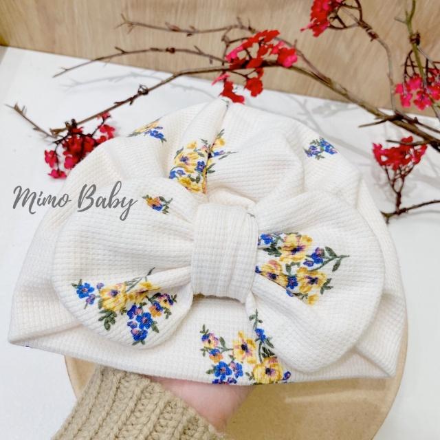 Mũ turban đính nơ màu trắng hoa nhí cho bé 6-10kg MTB82 Mimo Baby