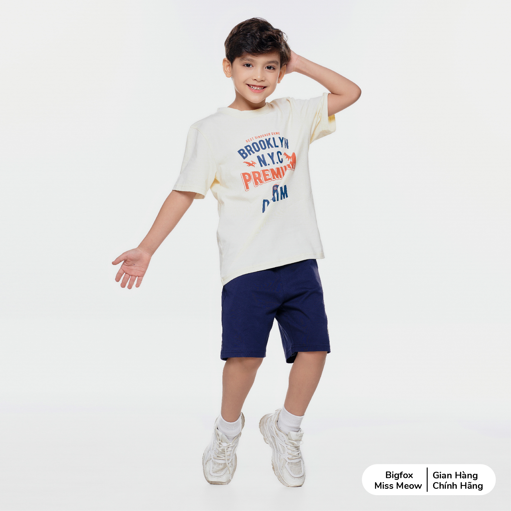 Bộ bé trai cộc tay mùa hè Bigfox Miss Meow, chất cotton kiểu Hàn size đại 3,7,9,11 tuổi 30kg 40kg