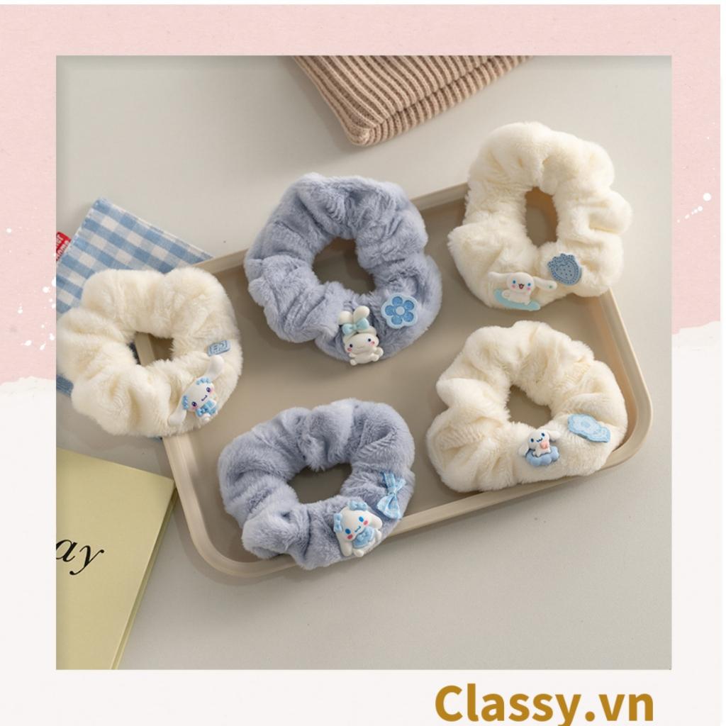 Dây cột tóc scrunchies bằng bằng lông, đính họa tiết hoạt hình cún, gấu giao ngẫu nhiên mix hàn quốc dành cho nữ PK1676