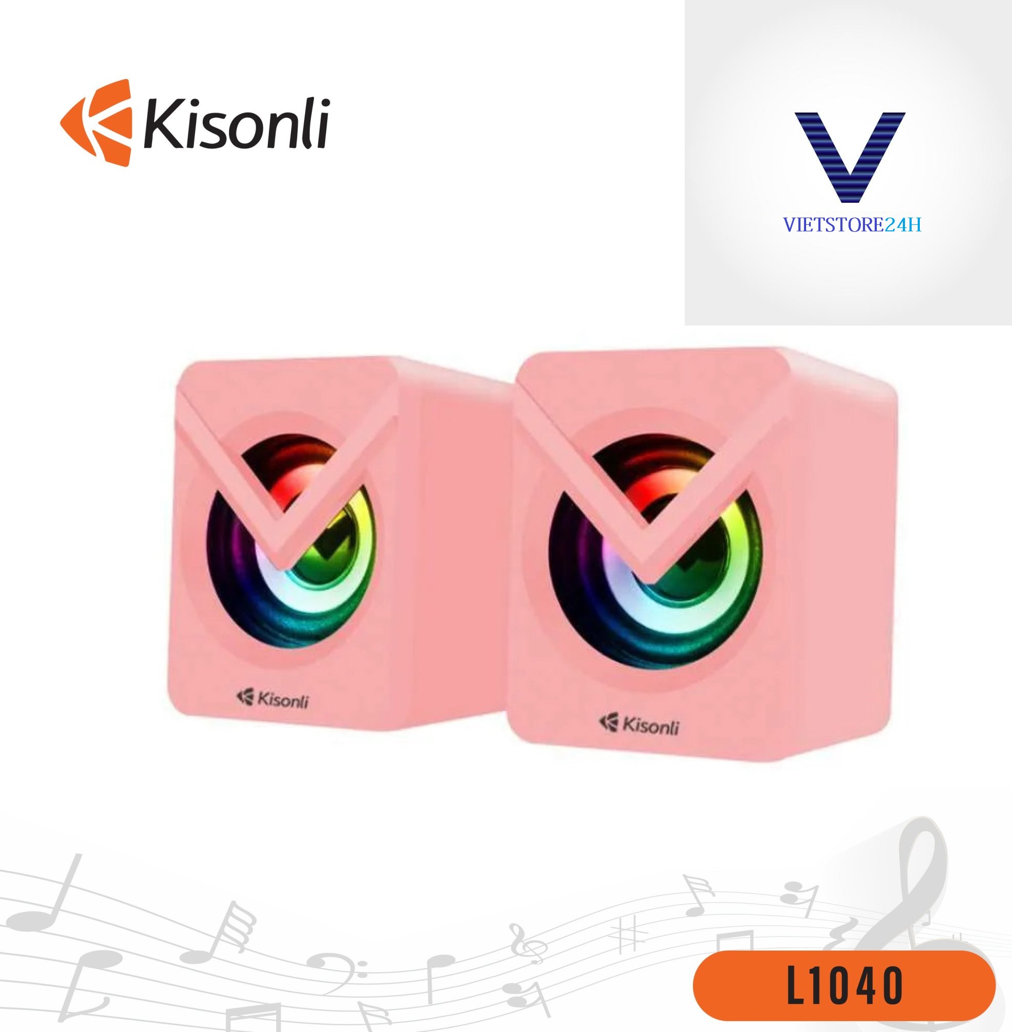 Loa 2.0 Kisonli L-1040 Pink LED - Hàng chính hãng