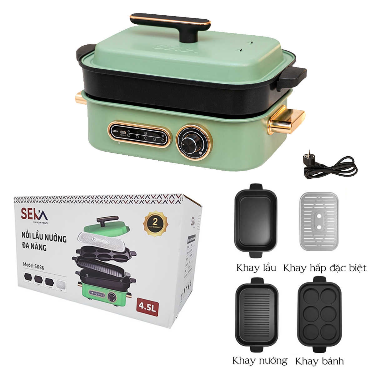 Nồi Lẩu Điện Đa Năng SEKA 1400W - Kết Hợp 4 Trong 1 - Kiểm Xoát Nhiệt Độ An Toàn, Làm Nóng Nhanh, Gia Nhiệt Đều, Lớp Phủ Chống Dính Ceramic Cao Cấp - HÀNG CHÍNH HÃNG.
