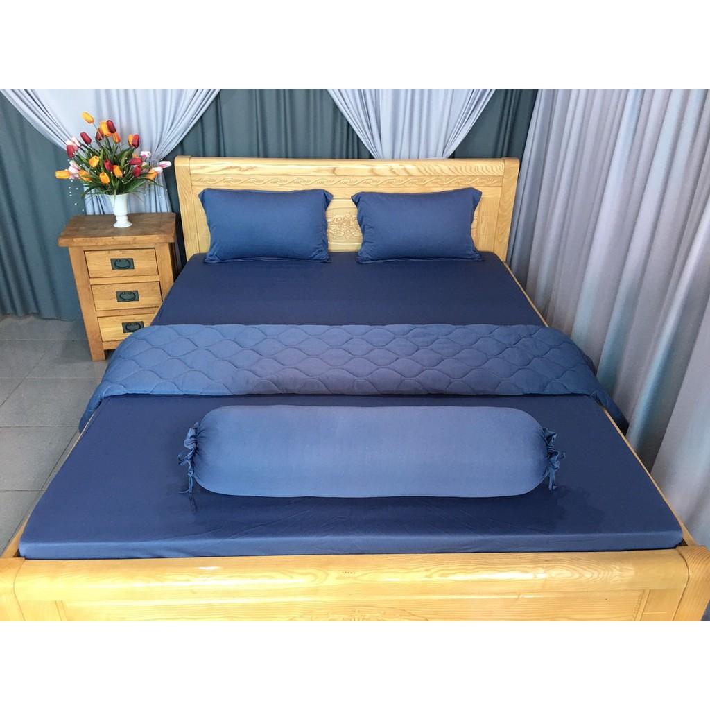 Bộ 4 Món Ga Gối Thun Mát Mềm Cao Cấp - Xám Xanh