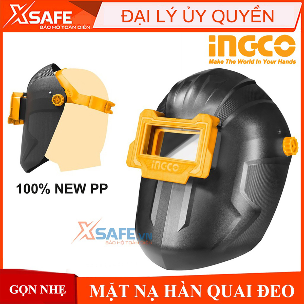 Mặt nạ hàn INGCO WM101 kính hàn điện xì, hồ quang có quai đeo chất liệu 100% PP bền chắc chịu nhiệt cao, mặt kính rộng