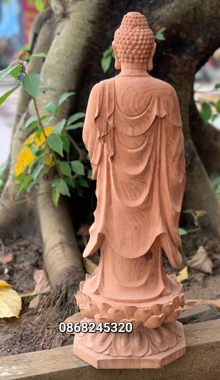 Tượng phật adi đà liên hoa bằng gỗ hương đá kt cao 60×23×21cm