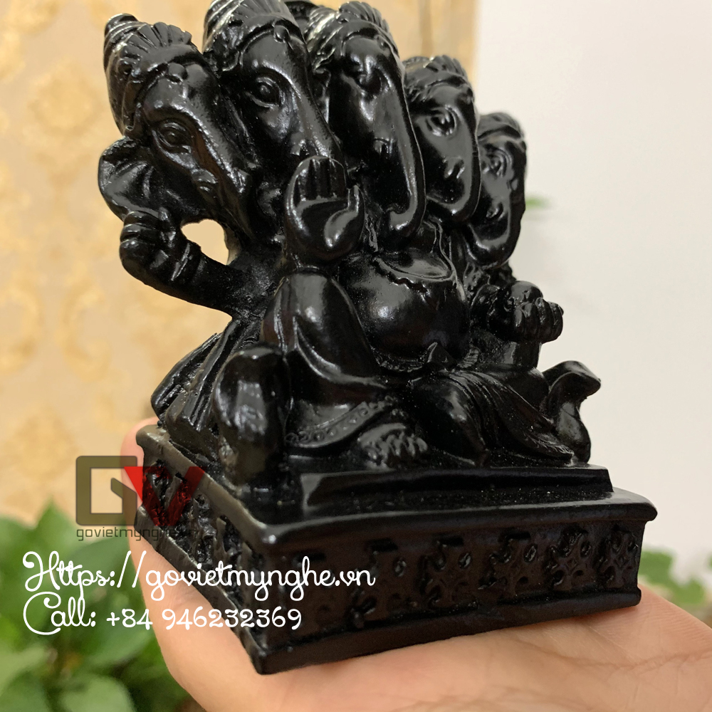 Tượng đá thần voi ganesha 5 đầu - màu đen