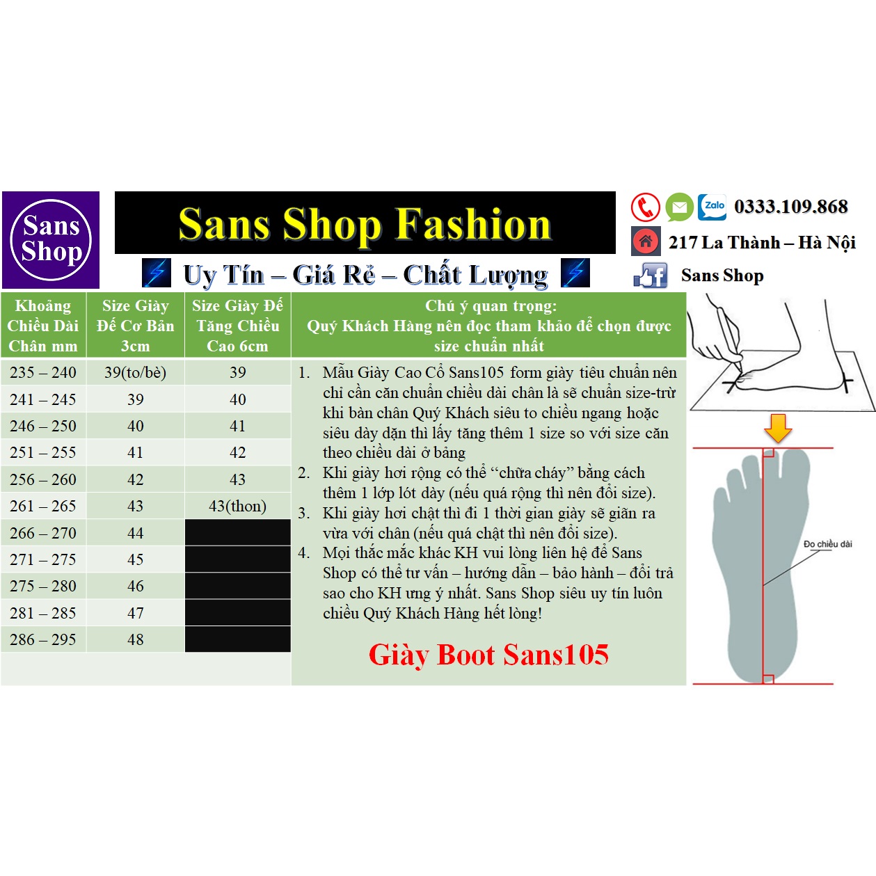 Giày boot nam martin boots Sans105 da bò thật big size 48 47 46 45 44 43 giầy cổ cao đen nâu đẹp bốt độn đế 6cm