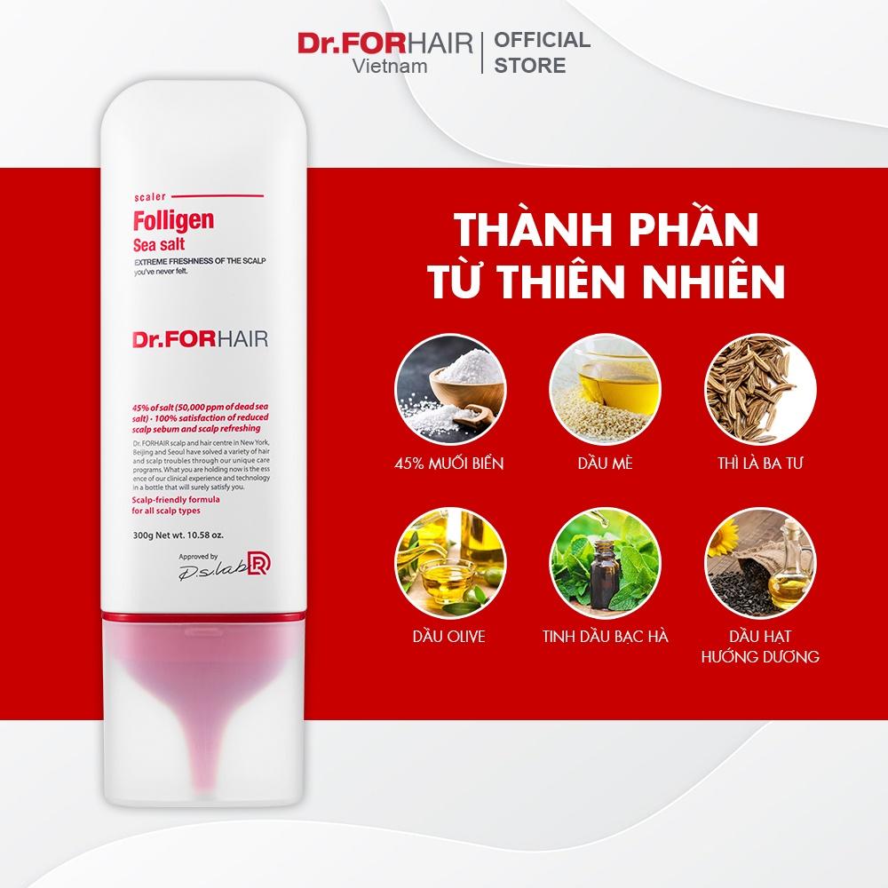 Combo dầu gội đầu ngăn ngừa rụng tóc Dr.FORHAIR Folligen Plus Shampoo 500ml x Sea Salt Scaler 300g