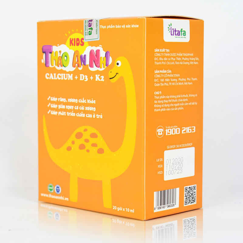 KIDS THẢO AN NHI CALCIUM+D3+K2 - Hỗ trợ phát triển chiều cao ở trẻ - Hộp 20 gói -