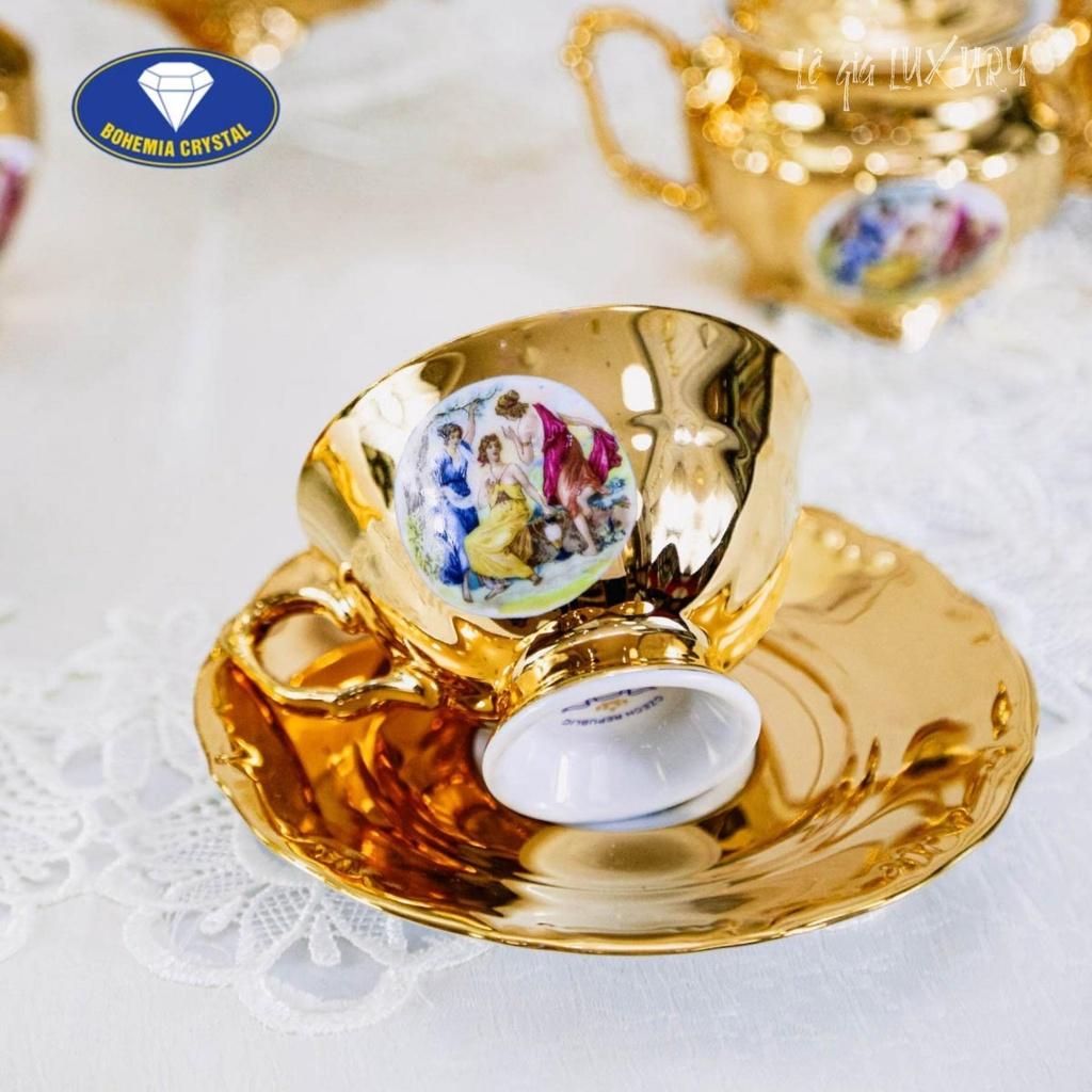 Bộ ấm chén trà mạ vàng TÂN CỔ ĐIỂN cao cấp Sang trọng, Gốm Sứ Tiệp Khắc, Ấm chén cao cấp mạ vàng 24K ACT3, Bộ ấm chén châu Âu