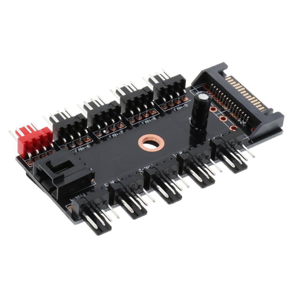 10Way PC PWM Cooling Fan Speed Controller 4/3-pin Power Socket Splitter