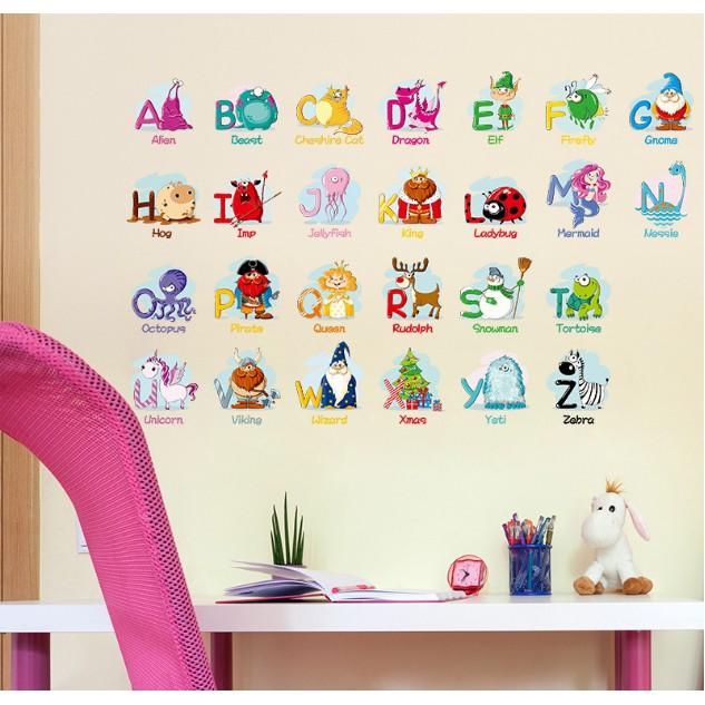 Decal trang trí tường - Bảng Chữ Cái Hoạt Hình vui nhộn